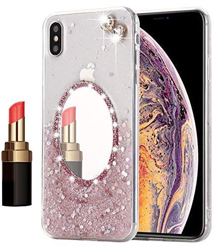 INKOMO Compatible with iPhone 8 Case, Luxury Cute Bling Mirror Makeup Case for Women Glitter Embed Diamond with Soft TPU Crystal Clear Slim Cover Anti Slip for iPhone 8/7 4.7'' (Rose Gold)