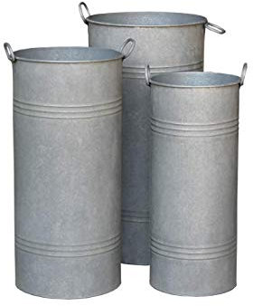 Magnifique pot en zinc/récipient en zinc à planter - Couleur : zinc naturel - Pour l'intérieur et l'extérieur - Résistant à l'hiver - Jardinière/décoration de jardin (vase - Lot de 3)