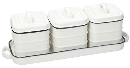 Lot de 3 pots à épices avec plateau en porcelaine