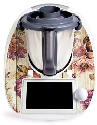WANDKINGS Aufkleber Sticker für Thermomix TM6, Blumenmuster Holz