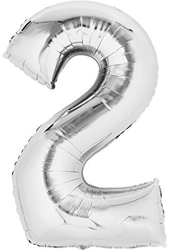 Folienballon 80cm SILBER Zahlenballon, Luftballon, Geburtstag, Zahl für Helium und Luftfüllung geeignet (Zahl: 2)