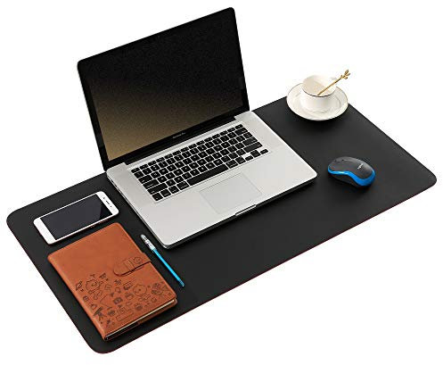 ARNTY Schreibtischunterlage Leder,Groß Laptop Tischunterlage Schreibtisch Unterlage,Ultradünnes Schreibtischmatte aus PU-Leder,Desk Mat für Büro-oder Heimbereich (Schwarz&Rot, 90 * 43cm)