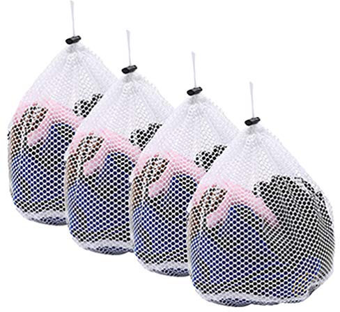 Booding 4 Stück Wäschenetze Wäschebeutel Waschmaschine mit Kordelstopper Wiederverwendbare Groß Netzbeutel für Wäsche/Schutz/Waschnetz,Waeschesack für Babywäsche/Unterwäsche/Socken Grobes Loch XL*4