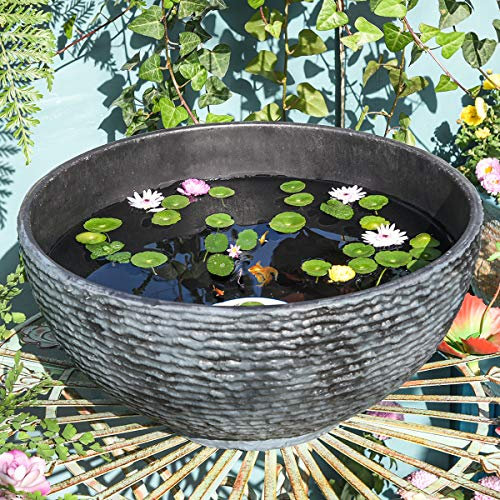 Sungmor - Jardinera hidropónica Grande para jardín, micropaisaje, Maceta suculenta, contenedor de nenúfares de 15.6 , Textura de mármol, Fuente Funcional para Mini Estanque, baño para pájaros