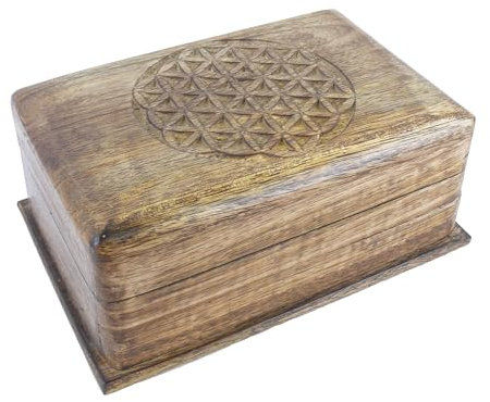 Woru Trickbox aus Palisander-Holz Blume des Lebens handgefertigt 16 cm