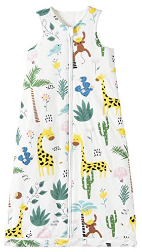 Chilsuessy Baby Ganzjahres Schlafsack, 2.5 Tog Schlafsack für Kleinkinder, Ärmellos Winter Babyschlafsack mit einstellbarer Länge, Natur Baumwolle, Giraffe, 130cm/Baby Höhe 120-140cm