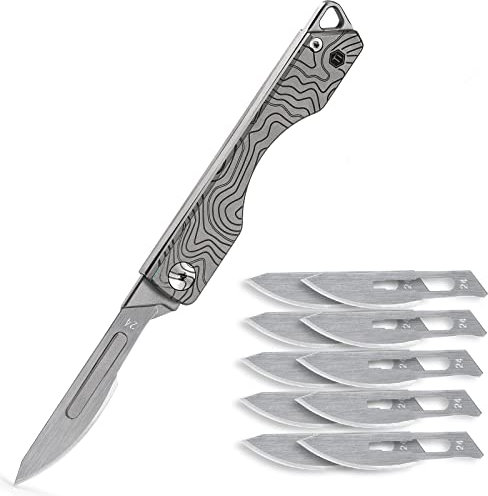 KeyUnity KK01 Coltello pieghevole in titanio, coltellino tascabile EDC con lama sostituibile n. 24, per caccia all'aperto, campeggio, pesca, escursionismo (Modello Nuvola)