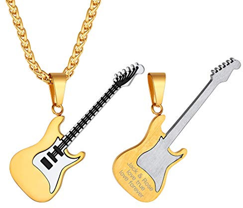Suplight 18k vergoldet E-Gitarre Halskette Herren Jungen personalisiert Anhänger mit Kette Elektrische Bass Gitarre Hip Hop Modeschmuck Accessoire für Gitarristen Musiker Geschenk