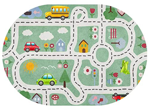 Rururug Teppich Oval Anti-Rutsch Home Office Esszimmer Wohnzimmer Schlafzimmer Küche Konferenzraum Kurzflor Teppiche, Grüne Stadtverkehrskarte,Oval 200 x 300 cm