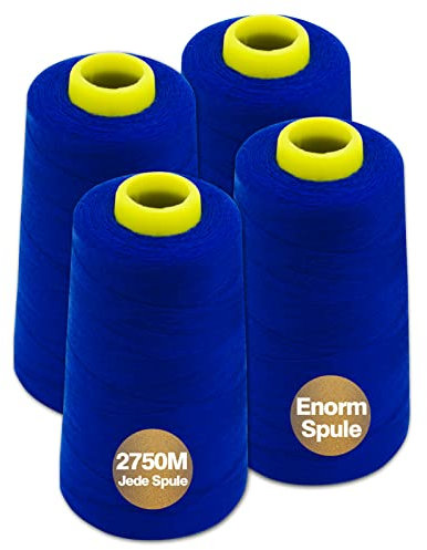 NäHgarn Overlockgarn 100% Polyester Blau NäHgarn Set FüR NäHgarn Faden Garn NäHmaschine 4 NäHgarn Zwirn ReißFest NäHmaschinengarn Thread NäHfaden Overlock Garn 40/2 Je 2745 M, Insgesamt 11000m