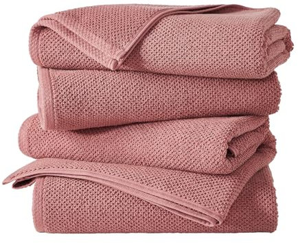 Great Bay Home Pinke Badetücher, 100 % Baumwolle, 4 Stück, 52 x 30 cm, Badetuch-Set, saugfähig, schnell trocknend, langlebige Handtücher für Badezimmer-Dekoration, dreharm, zweilagige Fasern