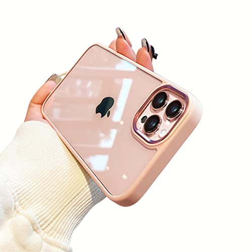 SUYGGCK Custodia protettiva in metallo trasparente di lusso per iPhone 14 13 12 11 Pro Xs Max silicone paraurti antiurto cover per iPhone 13 Mini, rosa