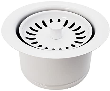 Westbrass D2082S-50 3-1/2 Extra-Deep Collar Kitchen Sink Waste Disposal Flange & Strainer Stopper, Powder Coat White