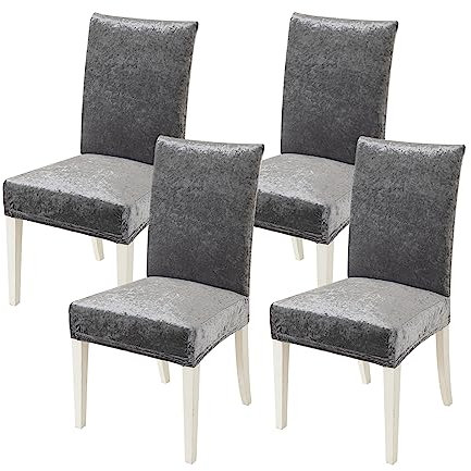 MIULEE Stuhlhussen 4er Set Elastische hussen Stuhlbezug Schwingstühle Hussen für Stühle Grau,Samt Stuhlbezüge für Bürostuhl Bezug Küche Wohnzimmer Bankett Familie Hochzeit Party Stuhlhusse