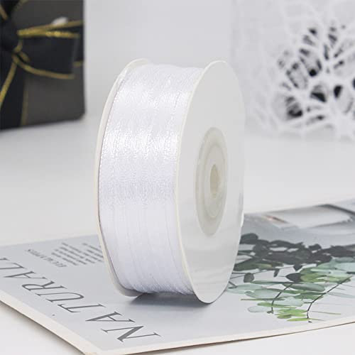 Ainmto Satinband Weiß 3mm X 91m(100Yards),Geschenkband Weiß Schmal,Doppelseitige Schleifenband zum Basteln Geschenke Verpackung,Dekoration Bänder für Geburtstag Hochzeit(1 Rollen)