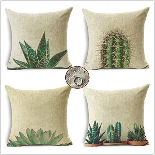 wasserdichte Kissenbezugen 4 Stück 50x50cm Dekorative Outdoor Deko Kissen Kissenbezüge Stilvolles Dekorative Kissenhülle für Sofakissen Garten Outdoor Wohnzimmer Schlafzimmer, Kaktus-Sukkulenten
