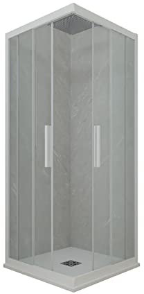 Cabine parois de douche d'angle coulissante 70x70 cm H 200 en PVC Blanc Matt Verre Transparent mod. Kolors