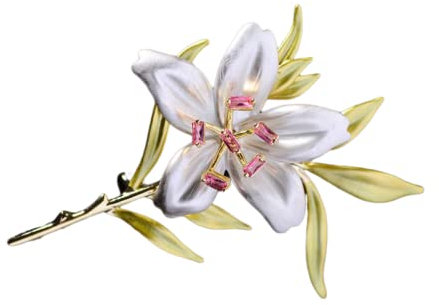 Brosche 2 Stück Tropfendes Öl Zirkon Lilie Brosche Emaille Pin Frische Blume Corsage Accessoires Frauen Weiß