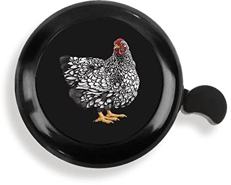 WIRESTER Schwarze runde Fahrradklingel aus Aluminium, klassischer Ring, Fahrradzubehör, Klingelring für Erwachsene, Kinder, Mädchen, Jungen – Wyandotte Huhn