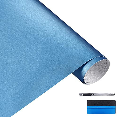 NewL 30cm x 150cm azzurro spazzolato acciaio inox metallizzato Vinyl Foil Film Matt Brushed Chrome Car Wrapping Foil Sticker foglio per mobili motore laptop