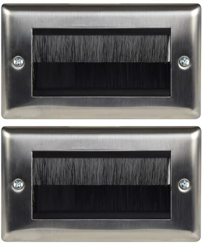 fiXte Lot de 2 brosses murales en acier brossé pour prise de câbles de type britannique Noir