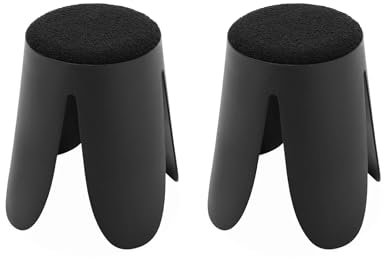 Alice's Home NIKI 2er Set stapelbare Hocker, Schwarz, Strukturierter Bouclébezug, Tufted, Zeitgenössisch, Polypropylen (PP), Ø30 / 44 x H 46 cm