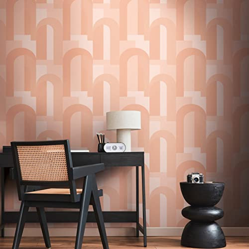 BRICOFLOR Apricot Tapete mit Bogen Muster Retro Vliestapete geometrisch 60er 70er Jahre Wandtapete in Rosa Pink für Wohnzimmer
