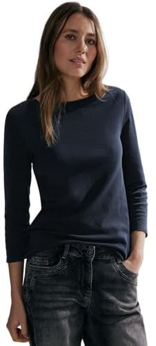 Cecil Damen B317389 Basic Baumwollshirt U-Boot Ausschnitt, Universal Blue, XXL EU
