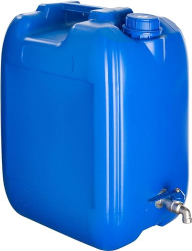 pokm toolsmarket Bidon d'eau avec robinet, 20 litres, jerrican d'eau potable avec robinet galvanisé, réservoir d'eau sans BPA, réservoir d'eau avec couvercle à visser DIN51 - Couleur bleue