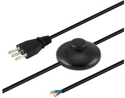 Cavo cablato di alimentazione 3mt con spina italiana 3 poli 10A e interruttore a pedale nero ricambio per piatane e lumi Sezione cavo 3x0,75mm
