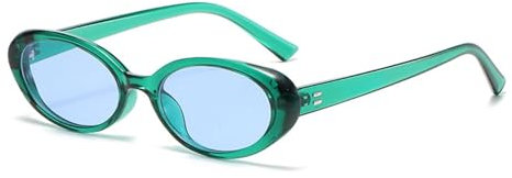 YOJUED Retro ovale Sonnenbrille, Herren Damen modische Retro-Brille, Brille mit ovalem Rahmen, UV-Schutz 400 (Grün/Blau)