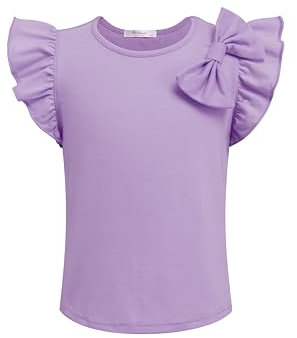 Arshiner Ragazze T-Shirt Papillon Bambini Estate Cotone Unicolore Tops Scollo Rotondo Manica Corta Libero Tempo Moda Maglietta per Girls 10-11 Anni Viola