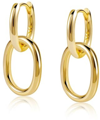 Gold Creolen Ohrringe für Damen, Kleine Silber 925 Hängende Doppel-Creolen Ohrringe Hypoallergene Büroklammer Ohrringe 14K Gold Ohrhänger Ohrringe Kleine Hängende Ohrringe Damen Mädchen