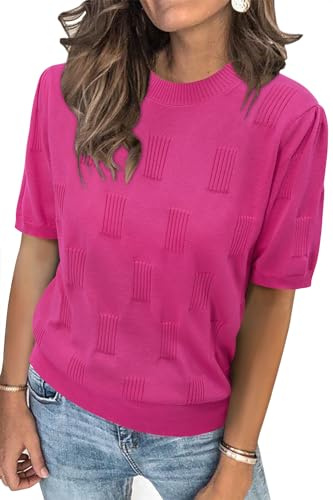 Arach&Cloz Pull tricoté à Manches Courtes et col Rond pour Femme - Élégant - Été - Automne