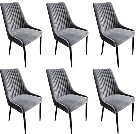 Meble Ares 6er Set Esszimmerstühle Massimo - ‎48 x 52 x 100 cm Esstisch Stühle - Stühle Esszimmer - Küchenstühle, Wohnzimmerstühle - Polsterstuhl Esszimmer - Buchenholz, Samt ‎Grau - Metall