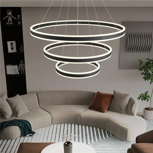 Moderne LED Pendelleuchte, Wohnzimmerlampe Ring Design Schwarz Höhenverstellbare Pendelleuchten Dimmbare Esszimmerleuchte Mit Memory Funktion Kronleuchter Schlafzimmer Küche Indoor (Größe : A-40+60CM
