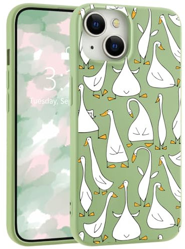 LuminousGuard for iPhone 14 Case, Cute Kawaii Duck Green Liquid Silicone Phone Case Slim Fit Soft Gel Rubber Protective Phone Cover for Women Girls