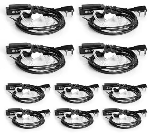 BLISCENTLY Set of 10 Covert Tube Walkie Talkie Earpiece Compatible with Kenwood KPG and TH, Retevis, BaoFen, WOUXUN, PUXING and WEIERWEI Walkie Talkie Big PTT Mic 2Wire 2Pin Earpiece Kit,Black