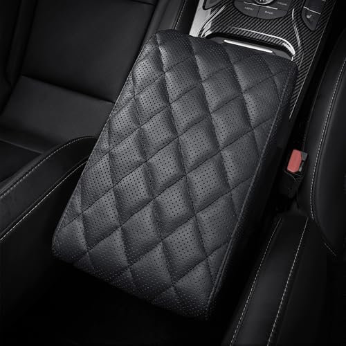 POKSRI accoudoir voiture universel Coussin,Cuir de vachette veritable coussinet d'accoudoir,Housse de console centrale,Mousse memoire pad box(taille C 39x25x5.5cm)
