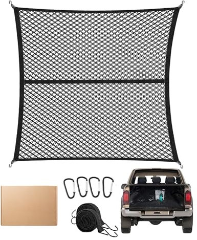 FoundGo 120x120cm Gepäcknetz [Max. 210x210cm Dehnbar] Hochelastisches Kofferraumnetz Trennnetz Gepäckfixierung für LKW Auto Wohnmobil inkl (Doppellagig mit Haltegurt, 120x120cm)