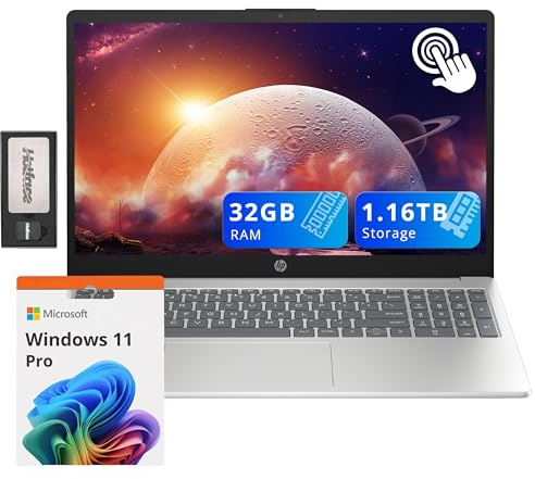 HP Pavilion Laptop 15.6 HD Touch Screen, Intel i3-1215U, 32GB RAM, 1.16TB di Memoria (1TB SSD + 160GB Docking Station Kit), Grafica Intel UHD, Num Pad, 720p HD Webcam, WiFi 6E, Windows 11 Pro