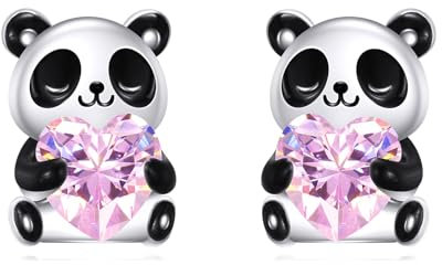 Sterling Silber Panda Ohrringe für Damen Nette Tier Ohrringe Stud mit rosa Kristall Panda Schmuck Geburtstag Geschenke für Freunde der Ehefrau