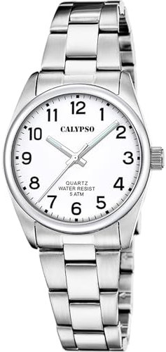 Calypso Analoge Damenuhr K5863/1 Quarz - Wasserdicht 5 ATM Hochpräzises Uhrwerk - Eleganter und Klassischer Stil - Silberfarbenes Edelstahlarmband - Basic