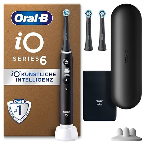 Oral-B iO Series 6 Plus Sensitive Edition Elektrische Zahnbürste/Electric Toothbrush, PLUS 3 Aufsteckbürsten, 5 Putzmodi für Zahnpflege, Reiseetui, Designed by Braun, black lava