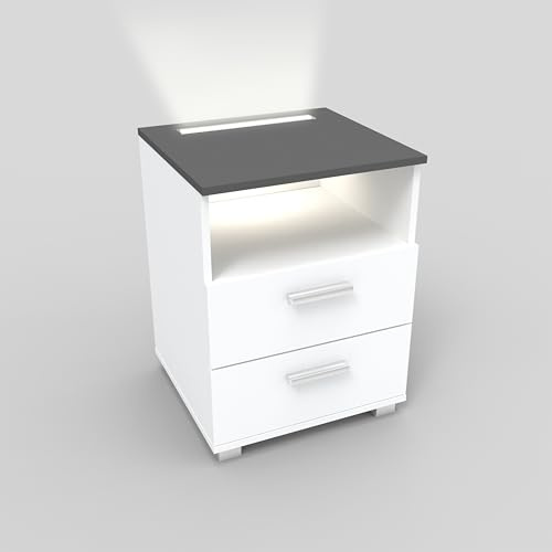 kalb | Mila - Nachtkonsole Nachttisch mit integriertem LED Licht, dimmbar Farbe: Antrahzit