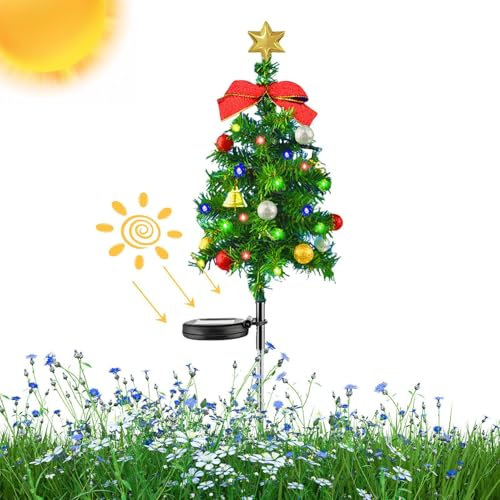 Luces de Navidad impermeables para pasillo - Árbol de Navidad con energía solar, decoraciones navideñas al aire libre | Luces solares del paisaje del árbol de navidad, luces de jardín de energía solar