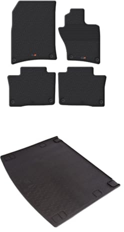 TRAVALL Rubber Boot Mat & Floor Mats Bundle compatible with VW Touareg (2010-2018) Premium Rubber Car Mats Easy to Clean Black Anti Slip All-Weather Protection