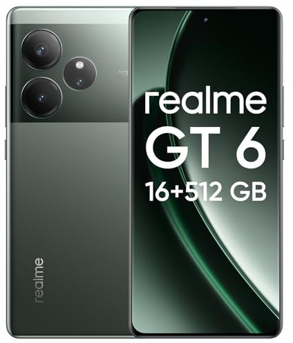 realme GT6 Smartphone, 5G móvil 16+512 GB, Snapdragon 8s Gen 3, Pantalla Ultra Brillante de 6000nit, 50MP+50MP+8MP Cámara, teléfono, batería 5500mAh, sin Adaptador, Verde Afeitadora
