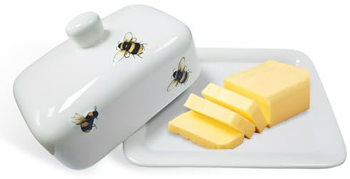 Beurrier,RoadLoo 1 pièce Beurrier Céramique Beurrier Porcelaine Beurrier avec poignée Beurrier Abeille Blanc en Céramique Paroi Epaisse Beurrier Céramique Lavable au Lave-Vaisselle