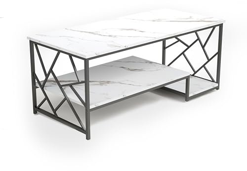 Soayone Couchtisch Weiss Wohnzimmertisch Modern Kaffeetisch Couchtisch Groß Couchtische Rechteckig Marmor Tisch Wohnzimmer MDF Tisch